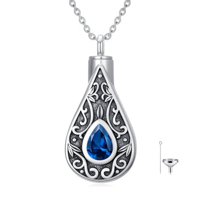 Teardrop Urn Necklace for Ashes Filigree Birthstone Keepsake Pendant Cremation Jewelry for Ashes Memorial Jewelry Gifts for Loss of a Loved One for Women - style: Dec-Blue Topaz