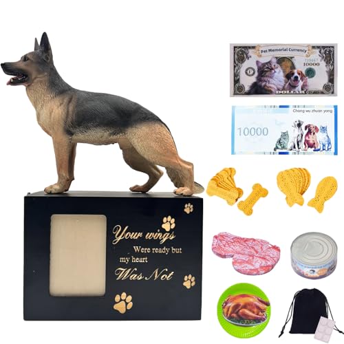 Pet Urns for Dogs – Wooden Dog Urns for Ashes with German Shepherd Figurine, Locking Photo Frame Pet Urn, Small Pet Urns for Cats or Dogs, Dog Ashes Keepsake Box for Home Display - color: German Shepherd 853, size: Black framed urn