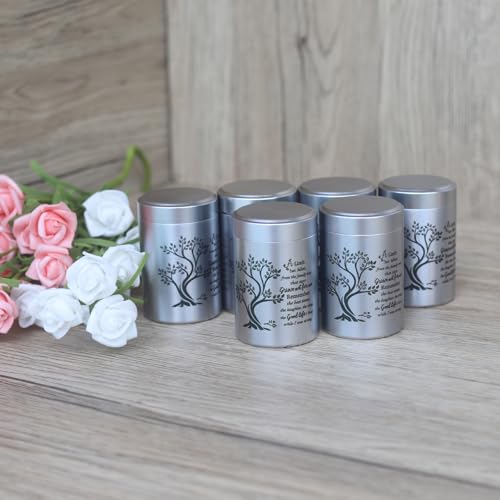Small Urns for Human Ashes Set of 6 Mini Urn for Ashes 3 inches Keepsake Urns for Ashes container Memorial Ashes Container for Sharing Small Keepsake aluminum Urns Memorial Ashes Holder - size: Silver