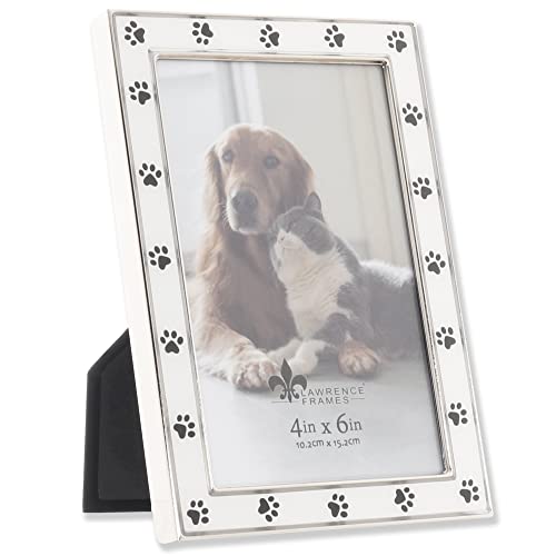 4x6 Silver Metal and White Enamel Picture Frame, Paw Print Design - color: White Paw, size: 4x6