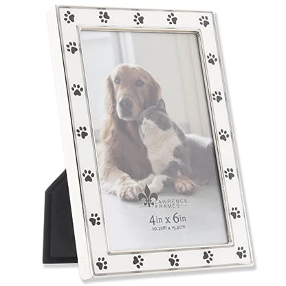 4x6 Silver Metal and White Enamel Picture Frame, Paw Print Design - color: White Paw, size: 4x6