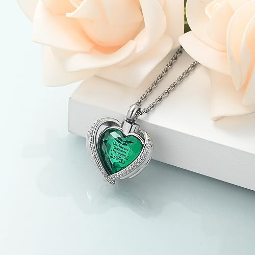 shajwo Angel Wing Heart Urn Ashes Necklace for Women Men | Cremation Jewelry,Birthstone Necklace of Loved One,Memorial Pendant for Human Pet - color: Silver-Green