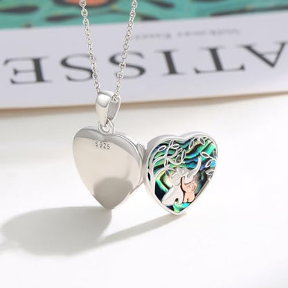 TUGHRA Locket Necklaces That Holds Picture Sterling Silver Elephant Locket Heart Pendant Necklace Photos Jewelry Gifts for Women Teen Mom Daughter - style: 04-Abalone