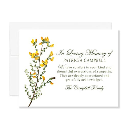 Sympathy Thank You Cards, Yellow Flowers, 5.5x4.25