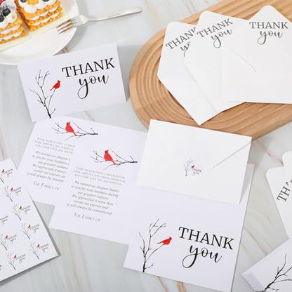 Fumete 50 Set Funeral Thank You Cards, Cardinal - style: Cardinal