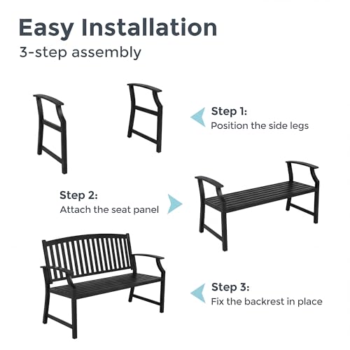Grand patio 52" Farmhouse Outdoor Bench with Armrest, Black & Gold | Anti-rust Aluminum Frame, Faux Wood Grain Finish, for Front Porch, Yard, Park, Garden - color: Black & Gold