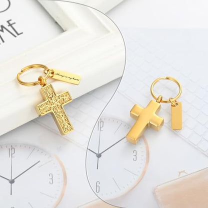 XSMZB Cross Urn Necklace for Ashes for Women Men Tree of Life Cross Cremation Jewelry Keepsake Pendant for Ashes of Loved One - color: Gold Keychain