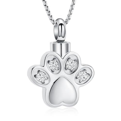 Paw Print Urn Necklace for Ashes Pet Paw Cremation Jewelry Ashes Necklace Keepsake Memorial Jewelry for Pet/Dog's/Cat's Ashes Pendant Gifts for Men/Women - color: Silver Paw