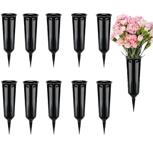 10-Pack Cemetery Vases with Spikes for Graves - color: Black