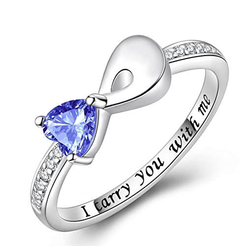 Fookduoduo Infinity Cremation Ring for Ashes - 925 Sterling Silver Cremation Urn Jewelry I Carry You with me Memorial Keepsake Locket Rings for Human/Pet Ash - style: Blue CZ