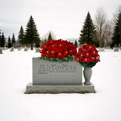 Artificial Cemetery Flowers - Gravesite Memorial Arrangment - Red Poinsettia (1) Saddle (1) Bouquet - color: Red, size: (1) Saddle (1) Bouquet