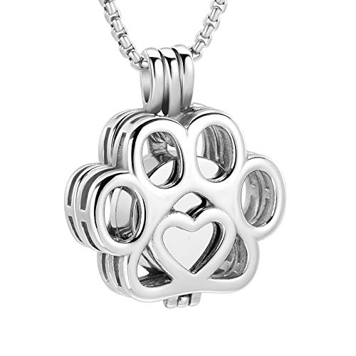 Oinsi Pet Cremation Jewelry For Ashes For Dog/Cat Paw Stainless Steel Memorial Locket Urn Necklace Inside Mini Case Keepsake Cremation Jewelry Women Men - color: All Silver