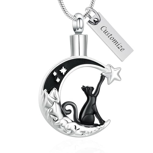 zeqingjw Cat Moon Cremation Necklace for Ashes Pet Ashes Keepsake Urn Jewelry for Ashes Stainless Steel Pet Urn Pendant Memorial Gift for Loved Ones - color: Customize