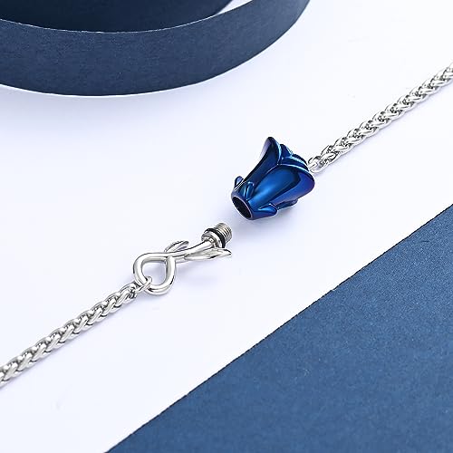 Rose Flower Ashes Bracelet for Women Cremation Memorial Jewelry - color: Blue