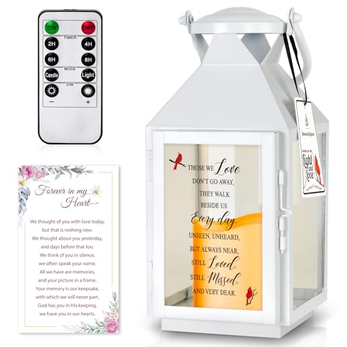 Memorial Lantern Sympathy Bereavement Lantern for Loss of Loved One Memorial Gifts for Loss of Mother Father Sister Husband Son Remembrance Gifts - color: Those We Love Don’t Go Awaye White