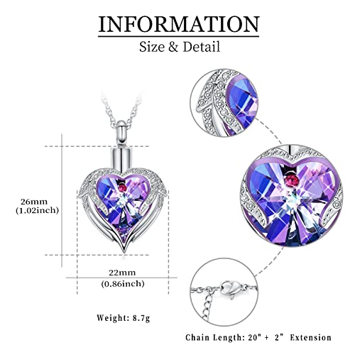 shajwo Angel Wing Heart Urn Necklace for Ashes - color: Silver-Purple