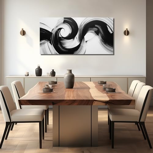 JuhaiArt Abstract Wall Art Black Cuadros Para Sala for Living Room - color: White, size: 48"L x 24"W