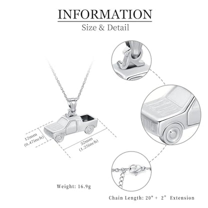 shajwo Pick Up Truck Urn Necklaces for Ashes for Men - color: Silver