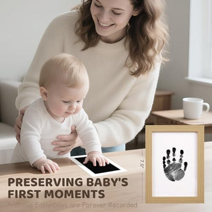4 Park Baby Footprint Kit with 2 Wooden Frame, No Mess Inkless Hand and Footprint Kit, Clean-Touch Ink Pads for Fingerprint Stamps, Paw Print Kit for Dogs Cats, Baby Shower Gifts Keepsake for New Mom - size: M-4park