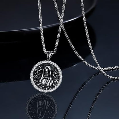 925 Sterling Silver Patron Saint Necklace Amulet Miraculous Medal Pendant Jewelry for Men Women with Friendship Talisman Travel Inspirational Gifts - color: black-B
