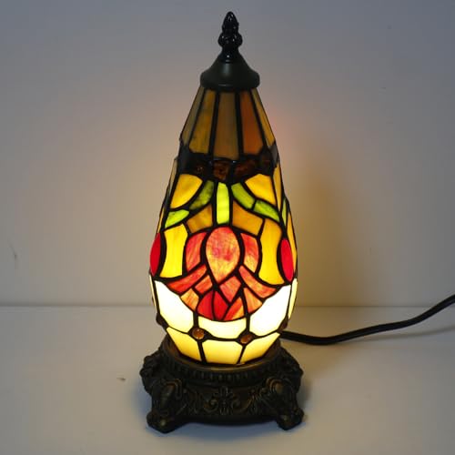 Small Tiffany Stained Glass Table Lamp 5.5X11 Inch (Red Tulip Flower) - color: Red Tulip Flower