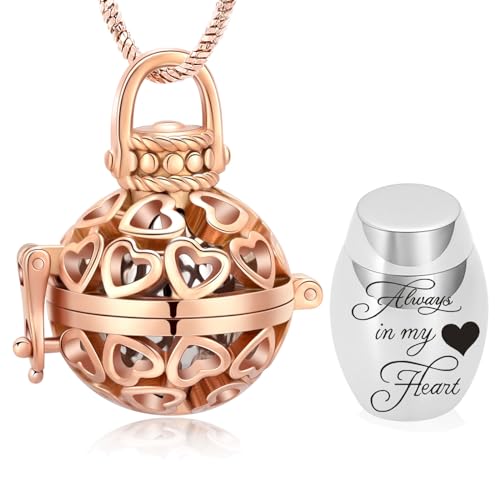 Yinplsmemory Cremation Jewelry Urn Necklace for Ashes with Mini Keepsake Jar - color: Rose gold&silver