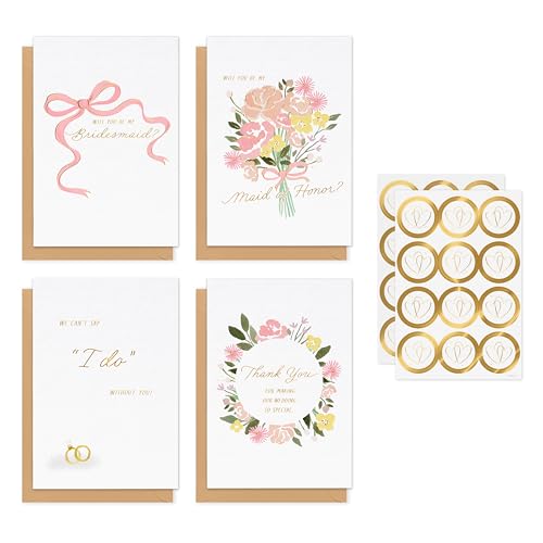 American Greetings 20-Count Wedding Party Proposal and Thank You Card Bundle with Envelopes and Seals - color: BRIDESMD PROPSL 20 CARD BNDL