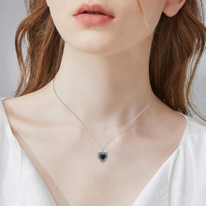 Locket Necklace for Women 925 Sterling Silver Celtic Locket Pendant Necklace Moonstone/Turquoise/Black Agate Heart Shaped Locket Necklace Jewelry Gifts for Women - style: Black Onyx Locket 1
