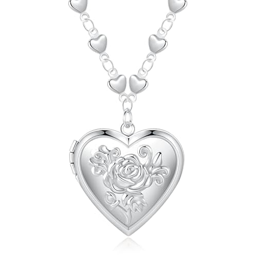 Heart Locket Pendant necklace for Women Photo Silver Lockets Necklaces that Holds Pictures Jewelry - style: Style2