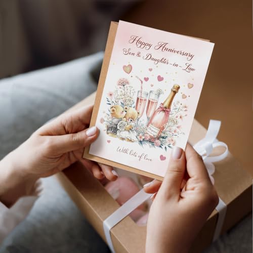 Happy Anniversary Card for Son and Daughter in Law, Cute Daughter and Son in Law Anniversary Card from Dad Mom - color: Son and Daughter in Law Anniversary