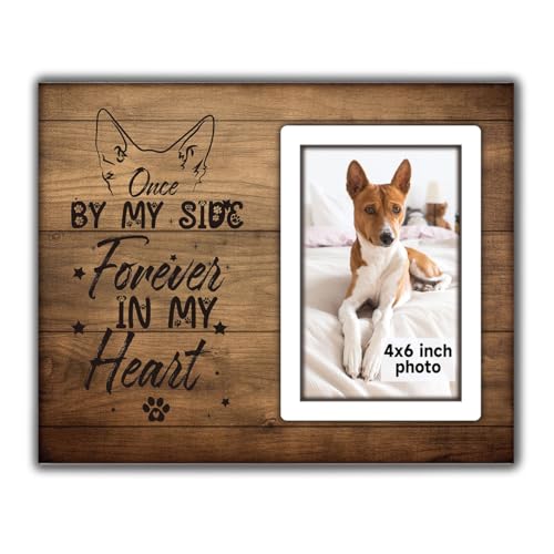 Dog Memorial Picture Frame, Rustic Wooden Frame, 4x6 Photo, 10x8 Inches, Tabletop & Wall Mount, Sympathy Gift for Dog Loss