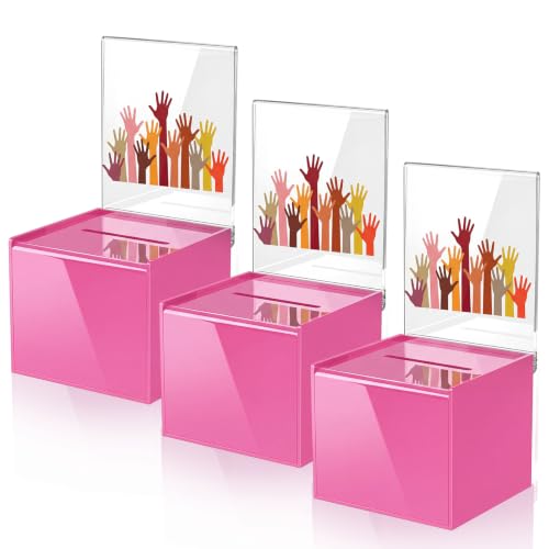 Bucherry Acrylic Donation Box with Slot, 6 x 5 x 5 Inches Ballot Suggestion Raffle Ticket Box with Sign for Fundraising, Raffle, Collecting, Donating, Voting(Hot Pink,3 Pcs) - color: Hot Pink