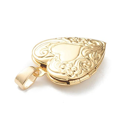 Beadthoven 10pcs Heart Locket Pendants Real 18K Gold Plated Heart with Mini Flowers Photo Frame Charms Photo Holder Memory Locket Pendants for DIY Necklace Jewelry Making - color: Gold-Heart with Mini Flowers