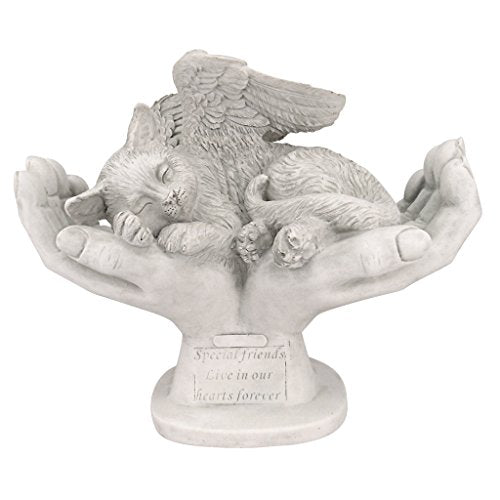 Design Toscano KY69909 in His Hands Cat Pet Grave Memorial Outdoor Garden Statue Monument, 15 inches wide, 12 inches tall, Handcast Polyresin, Antique Stone Finish - color: Cat in Gods Hands
