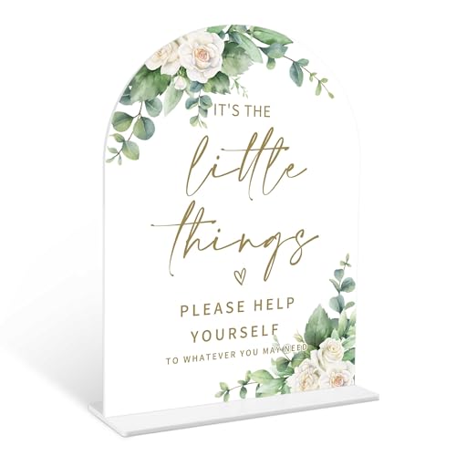 Eucalyptus Rose Wedding Bathroom Basket Sign, 6 x 8 Inch White Arch Acrylic Wedding Sign with Holder, Wedding Sign for Ceremony and Reception, Wedding Decoration, Wedding Supplies - AM09 - color: Rose Wedding Bathroom Basket, size: Eucalyptus 6X8IN