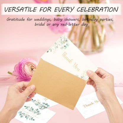 100PK Thank You Cards With Envelopes Bulk: 4x6 Blank Thank You Notes & Stickers Baby Shower Wedding Small Business - Floral Leaves Teacher Appreciation Gift for Graduation Kids Birthday Bridal (100 PACK)