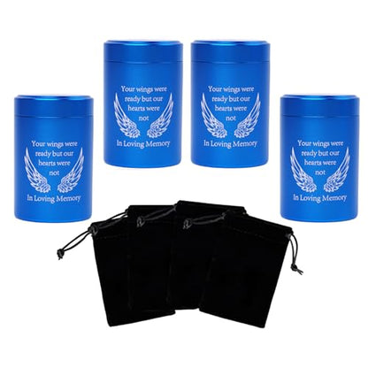 2.7 inch Small Urns for Ashes - Set of 4, Aluminium Mini Urns, Cremation Urns for Human Ashes, Ashes Holder, Small Keepsake urns-in Loving Memory, Blue - size: Wing-Blue