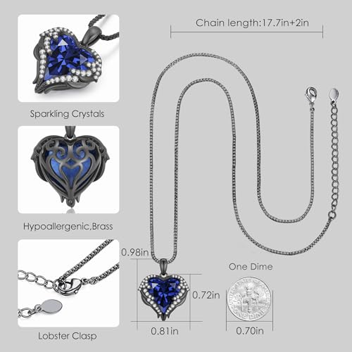 CDE Angel Wings Heart Birthstone Pendant Necklace Gift for Women | Silver/Gold Tone,Ideal Birthday & Anniversary Jewelry Gift for Wife,Girlfriend,Her - color: Black-09-Sept-Spahhire Blue Birthstone