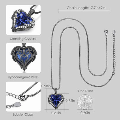 CDE Angel Wings Heart Birthstone Pendant Necklace Gift for Women | Silver/Gold Tone,Ideal Birthday & Anniversary Jewelry Gift for Wife,Girlfriend,Her - color: Black-09-Sept-Spahhire Blue Birthstone