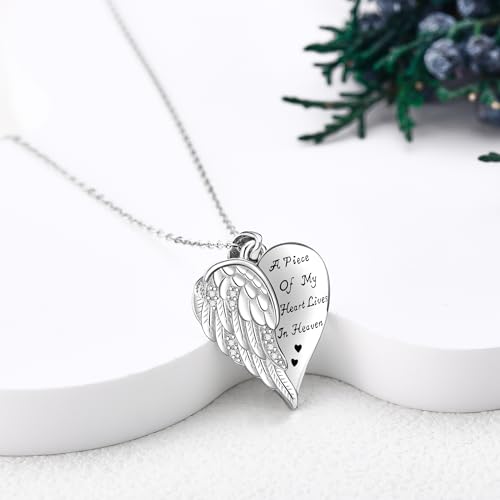 YFN Guardian Angel Wings Heart Necklace Sterling Silver Angel Wings Memorial Sympathy Jewelry for Women Girls Gifts - style: Sympathy Guardian Angel