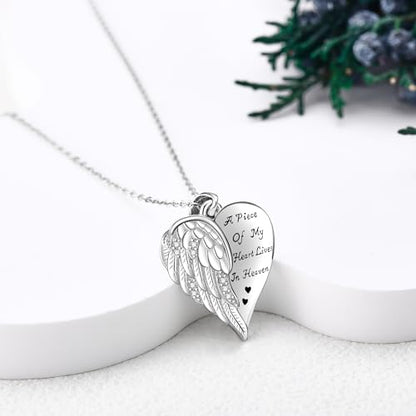 YFN Guardian Angel Wings Heart Necklace Sterling Silver Angel Wings Memorial Sympathy Jewelry for Women Girls Gifts - style: Sympathy Guardian Angel