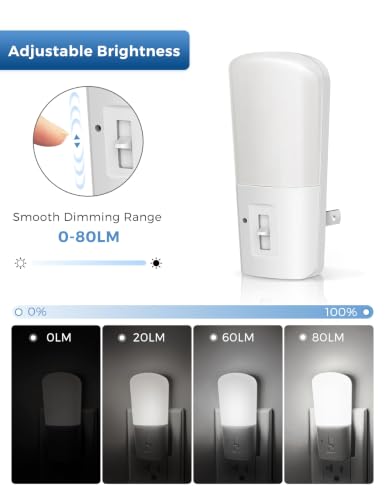 LOHAS-LED Dimmable Night Light[2 Pack], Night Lights Plug into Wall | Dusk to Dawn Sensor, Daylight 5000k from 5-80 LM Brightness Adjustable, Bright Mini Wall Nightlight for Kids Room, Stairway - color: White