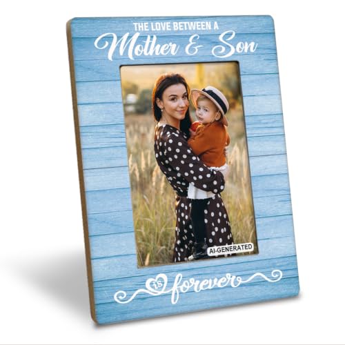Mother Gift from Son, The Love Between A Mother & Son is Forever Photo Frame, Holds 4 x 6 Inch Photos, Farmhouse Wooden Picture Frames Gifts, Mother's Day Gifts A2 - color: BlueA