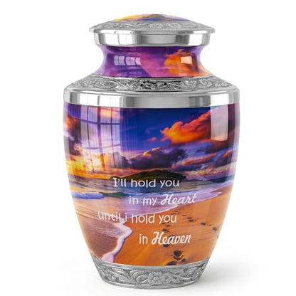 Footprint Cremation Urn for Human Ashes – Large Adult Aluminum Memorial Funeral Urn with Inspirational Quote, Decorative Burial Urn for Men & Women - size: Large Adult