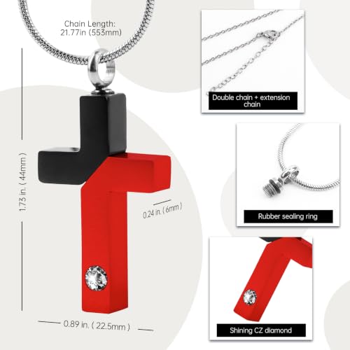 Cremation Cross Pendant for Ashes Two-Tone Symbolic, Stainless Steel Faith-Inspired Cross Necklace, Fashion Daily Wear Accessory, All Ages Religious Gothic Jewelry, Ideal Birthday Gift for Men Women - color: Black Red