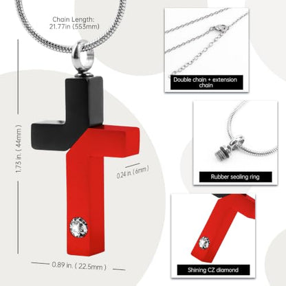 Cremation Cross Pendant for Ashes Two-Tone Symbolic, Stainless Steel Faith-Inspired Cross Necklace, Fashion Daily Wear Accessory, All Ages Religious Gothic Jewelry, Ideal Birthday Gift for Men Women - color: Black Red