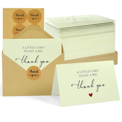 VZZNN 100 Pack Thank you Cards with Envelopes,Baby Shower & Wedding Thank you Cards with Envelopes and Stickers,Suitable for Graduation, Business, Festival Greeting Card Gifts（White）