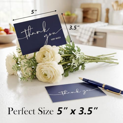 NESCCI 54 PCS Thank You Cards With Envelopes,3.5x5 Inch Minimalistic Design | Navy Blue Thank You Card,Thank You Notes for Wedding, Business, Baby Shower, Small Business, Funeral, Graduation - size: 54 Pack