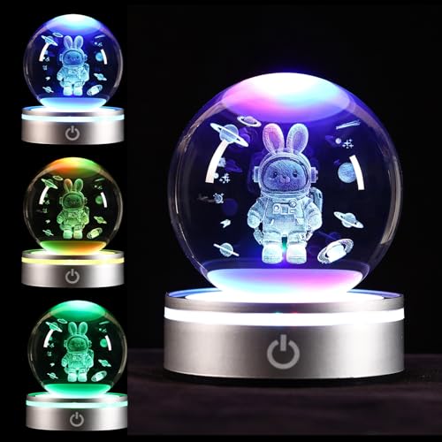 Space Bunny 3D Crystal Ball Night Light Gifts for Kids, Ideal Birthday Gift, Easter Bunny Decor Desk Astronaut Toys Crystal Ball Lamp for Kids Bedroom Home Decorative - size: 3D Astronaut Bunny PRO