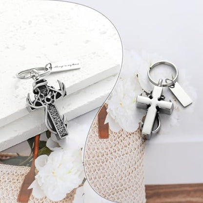 XSMZB Cross Cremation Jewelry Urn Necklace for Human Ashes Fish Hook Memorial Urn Pendant Deer Antler Cross Ashes Holder Keepsake Jewelry - color: Silver-Black Always